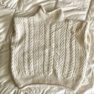 Mango MNG Alpaca Blend Knit Herringbone Sweater Vest Cream White Womens Small